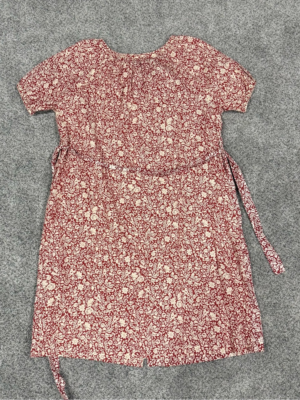 Faherty Carmel Red Cream Floral Belted Shirt Midi Dress Organic Cotton Size L - Picture 16 of 16